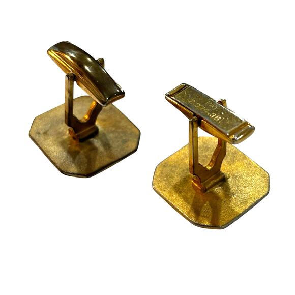 Vintage 70’s cufflinks goldtone black & red enamel finish hip mod men's Jewelry - Picture 5 of 6